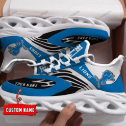 Detroit Lions Logo Custom Name Curved Line Pattern 3D Max Soul Sneaker Shoes