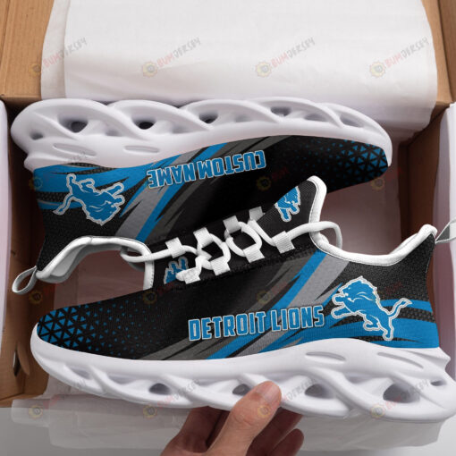 Detroit Lions Logo Custom Name Pattern 3D Max Soul Sneaker Shoes In Black