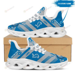 Detroit Lions Logo Custom Name Pattern 3D Max Soul Sneaker Shoes In Blue And Gray