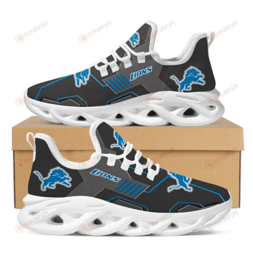 Detroit Lions Logo In Black Custom Name 3D Max Soul Sneaker Shoes