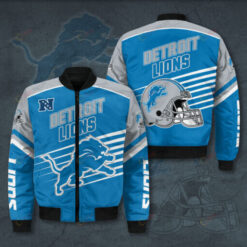 Detroit Lions Logo Pattern Bomber Jacket - Blue