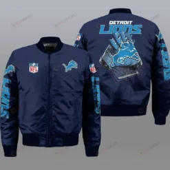 Detroit Lions Logo Pattern Bomber Jacket - Blue