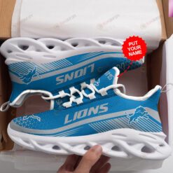 Detroit Lions Logo Pattern Custom Name 3D Max Soul Sneaker Shoes In Blue And Gray