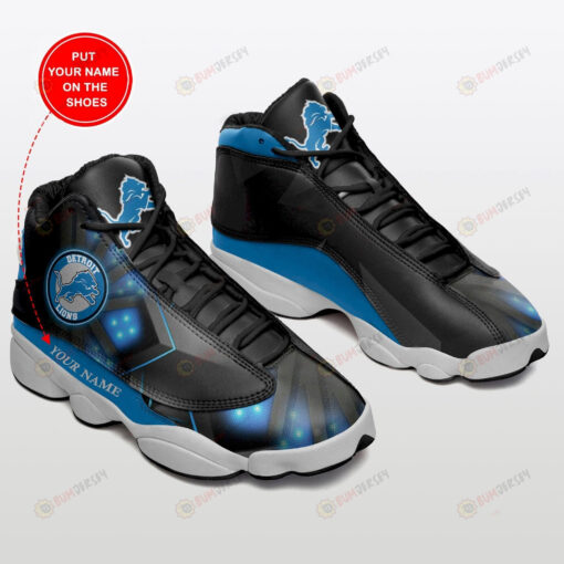 Detroit Lions Logo Pattern Custom Name Air Jordan 13 Shoes Sneakers In Black