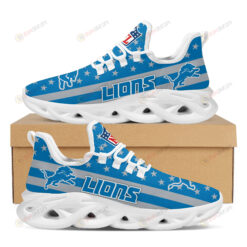 Detroit Lions Logo Stripe And Stars Pattern 3D Max Soul Sneaker Shoes In Blue