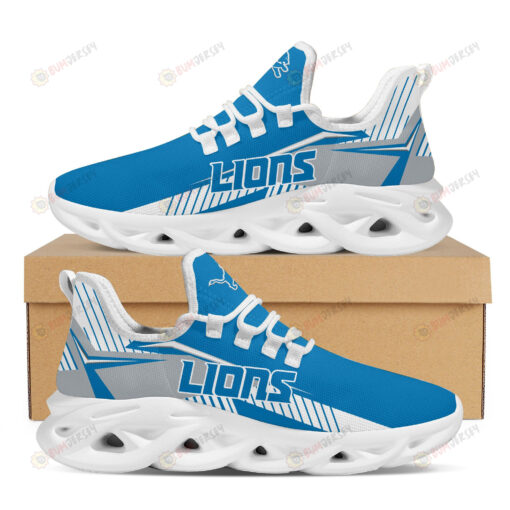 Detroit Lions Logo Stripe Pattern 3D Max Soul Sneaker Shoes In Blue