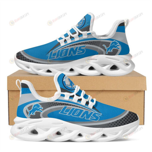 Detroit Lions Logo Stripe Pattern 3D Max Soul Sneaker Shoes In Blue And Gray