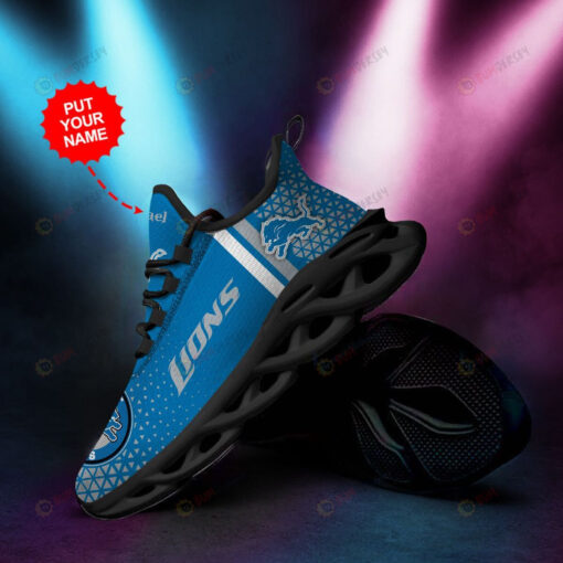 Detroit Lions Logo Triangle Pattern Custom Name 3D Max Soul Sneaker Shoes In Blue