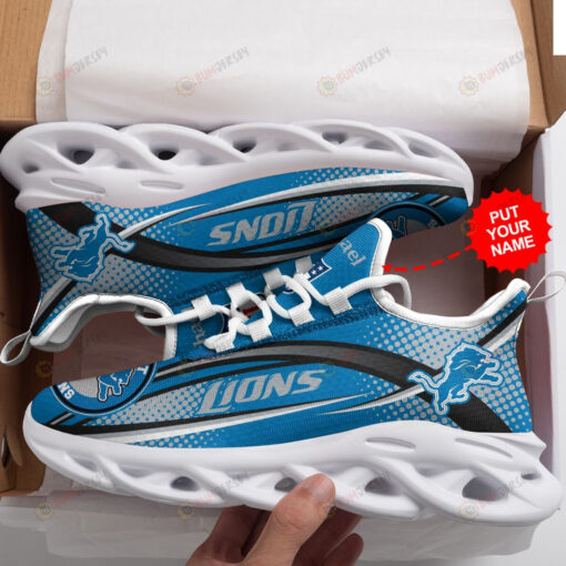 Detroit Lions Logo With Polka Dots Pattern Custom Name 3D Max Soul Sneaker Shoes