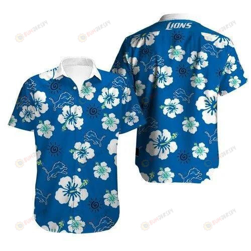 Detroit Lions On Blue Background Short Sleeve Curved Hawaiian Shirt