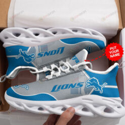 Detroit Lions Pattern Custom Name 3D Max Soul Sneaker Shoes In Gray And Blue