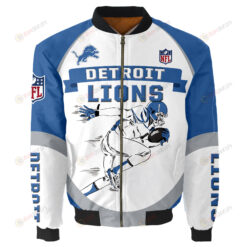 Detroit Lions Players Running Logo Pattern Bomber Jacket - White And Blue