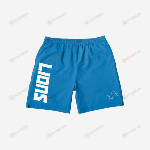 Detroit Lions Solid Wordmark Traditional Hawaiian Men Shorts Swim Trunks - Print Shorts