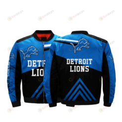 Detroit Lions Team Logo Pattern Bomber Jacket - Blue And Black