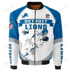 Detroit Lions Team Logo Pattern Bomber Jacket - Blue And White