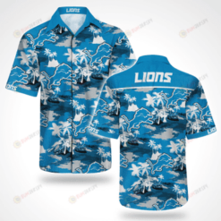 Detroit Lions Tree Pattern Curved Hawaiian Shirt In White & Blue