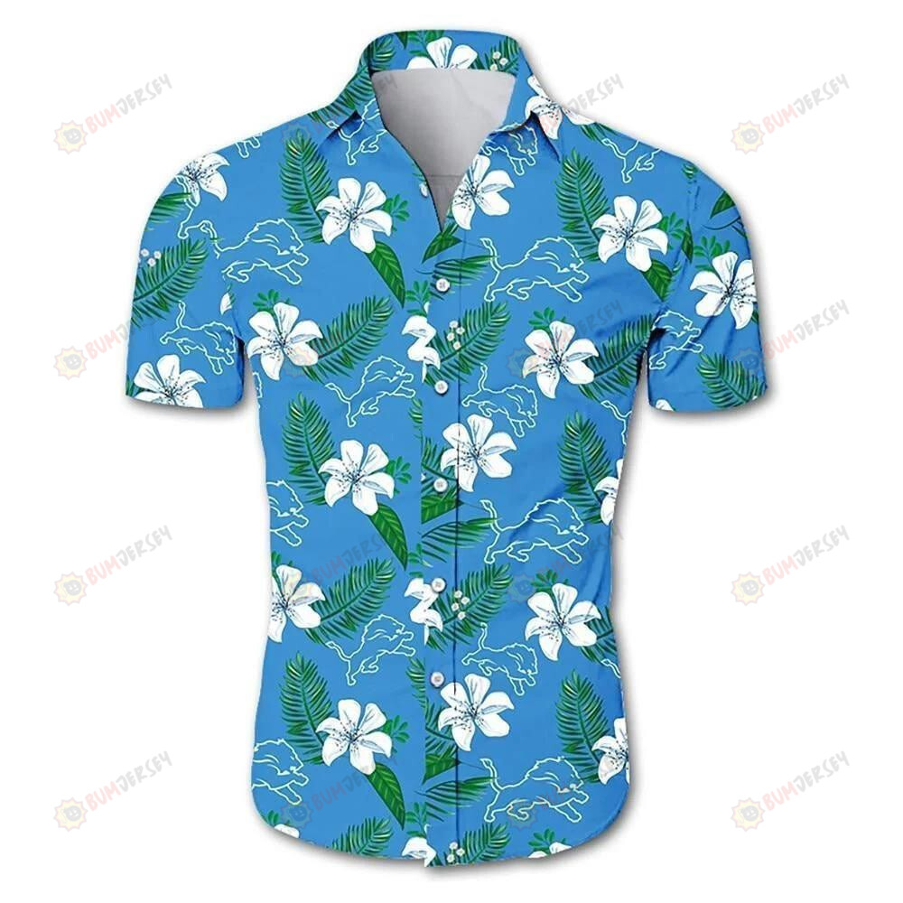 Detroit Lions Tropical Flower Blue Pattern Curved Hawaiian Shirt