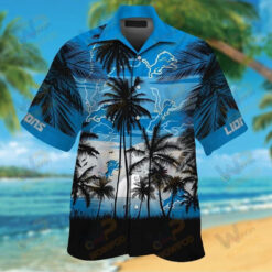 Detroit Lions Tropical Hawaiian Shirt In Blue Black Pattern