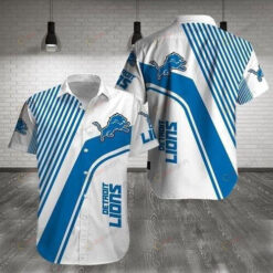 Detroit Lions White Blue Pattern Short Sleeve Curved Hawaiian Shirt
