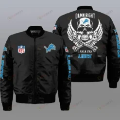 Detroit Lions Wings Skull Pattern Bomber Jacket - Black