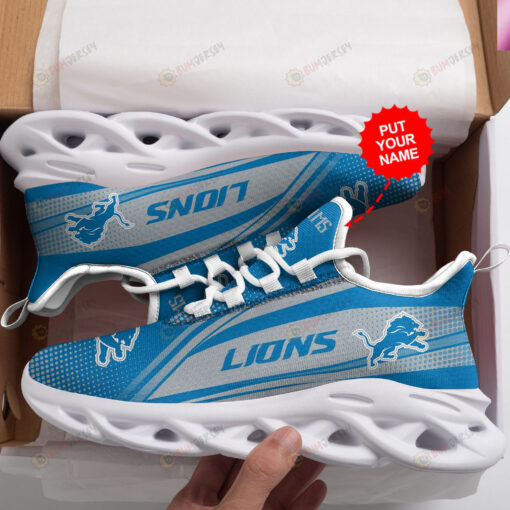 Detroit Lions With Stripe Pattern Custom Name 3D Max Soul Sneaker Shoes