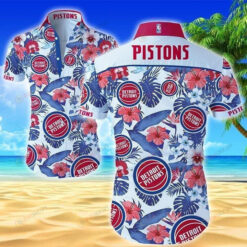 Detroit Pistons Cloud Blue Curved Hawaiian Shirt