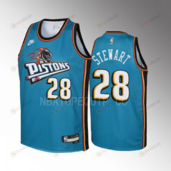 Detroit Pistons Isaiah Stewart 28 Classic Edition Teal Youth Jersey Swingman