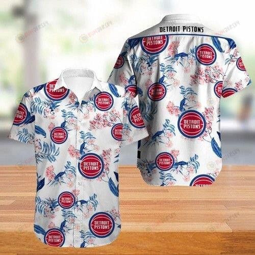 Detroit Pistons White Red Blue Curved Hawaiian Shirt