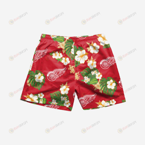 Detroit Red Wings Floral Hawaiian Men Shorts Swim Trunks - Print Shorts