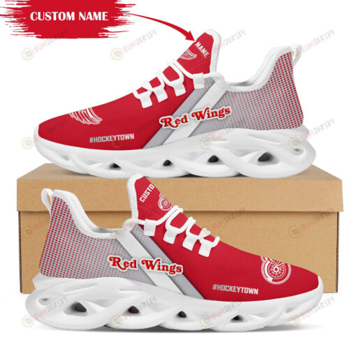 Detroit Red Wings Logo Pattern Custom Name 3D Max Soul Sneaker Shoes In Red And Gray