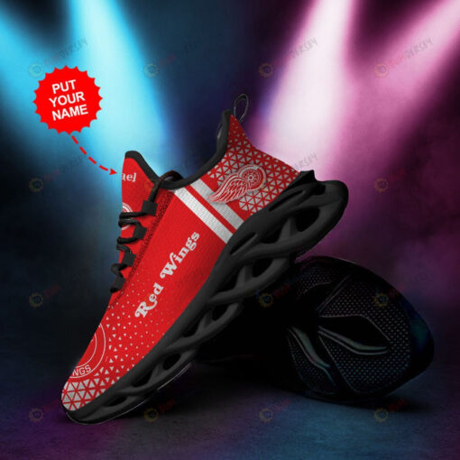 Detroit Red Wings Logo Triangle Pattern Custom Name 3D Max Soul Sneaker Shoes In Red