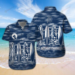 Detroit Tigers Baseball Logo Pattern Curved Hawaiian Shirt In Blue
