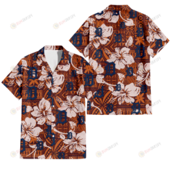Detroit Tigers Bisque Hibiscus Brown Pattern 3D Hawaiian Shirt