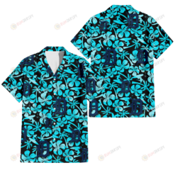 Detroit Tigers Blue Hibiscus Blue Coconut Tree Black Background 3D Hawaiian Shirt