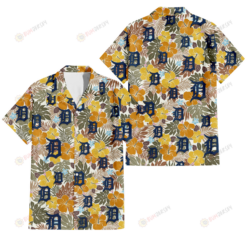 Detroit Tigers Brown Yellow Hibiscus White Background 3D Hawaiian Shirt