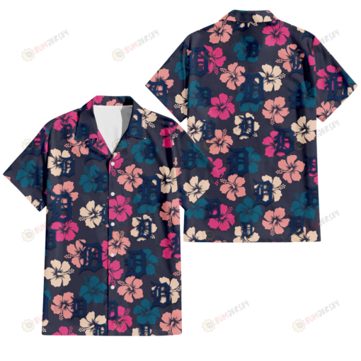 Detroit Tigers Colorful Hibiscus Black Background 3D Hawaiian Shirt