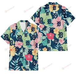Detroit Tigers Colorful Sketch Hibiscus Dark Green Background 3D Hawaiian Shirt