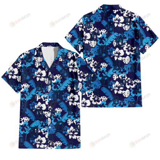 Detroit Tigers Light Blue Hibiscus Banana Leaf Navy Background 3D Hawaiian Shirt