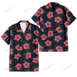 Detroit Tigers Light Coral Hibiscus Gray Leaf Black Background 3D Hawaiian Shirt
