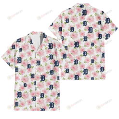 Detroit Tigers Light Pink Hibiscus White Background 3D Hawaiian Shirt