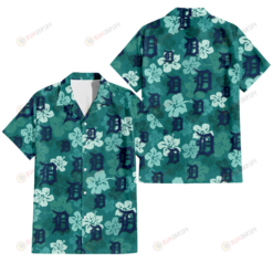 Detroit Tigers Light Sea Green Hibiscus Green Background 3D Hawaiian Shirt