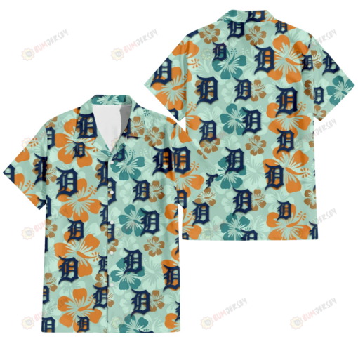 Detroit Tigers Orange Green Hibiscus Pale Green Background 3D Hawaiian Shirt