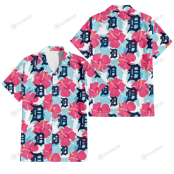 Detroit Tigers Pink Blue Hibiscus White Background 3D Hawaiian Shirt