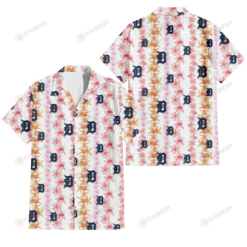 Detroit Tigers Pink Hibiscus Yellow Pink Orchid White Background 3D Hawaiian Shirt
