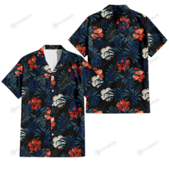Detroit Tigers Red And White Hibiscus Dark Leaf Black Background 3D Hawaiian Shirt