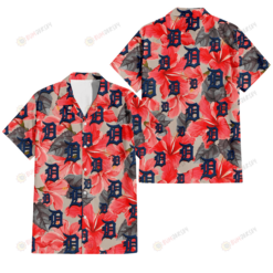 Detroit Tigers Red Hibiscus Gray Leaf Gainsboro Background 3D Hawaiian Shirt