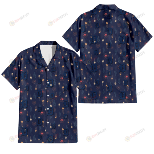 Detroit Tigers Small Hibiscus Buds Navy Background 3D Hawaiian Shirt