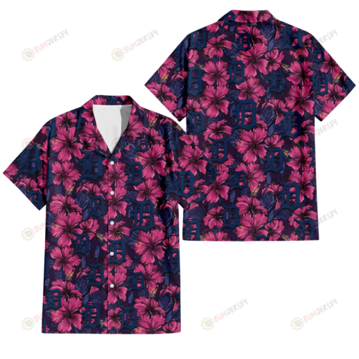 Detroit Tigers Violet Red Blue Leaf Black Background 3D Hawaiian Shirt