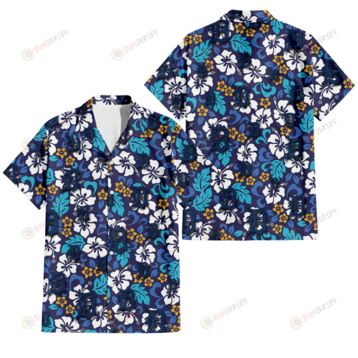 Detroit Tigers White Hibiscus Ceramic Style Navy Background 3D Hawaiian Shirt