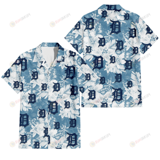 Detroit Tigers White Hibiscus Orchid Light Blue Background 3D Hawaiian Shirt